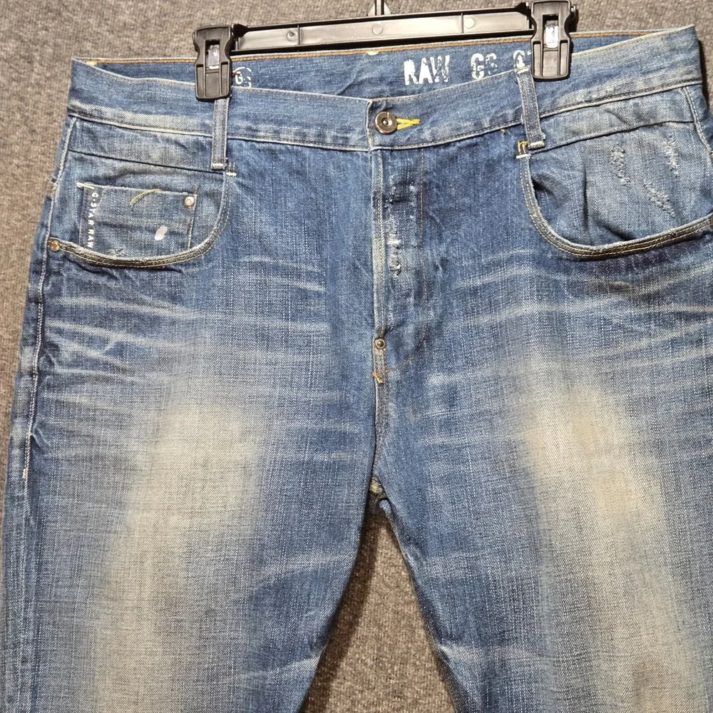 G Star Raw Jeans Mens 37 x 32 New Radar Tapered Faded Whiskered Denim Button Fly